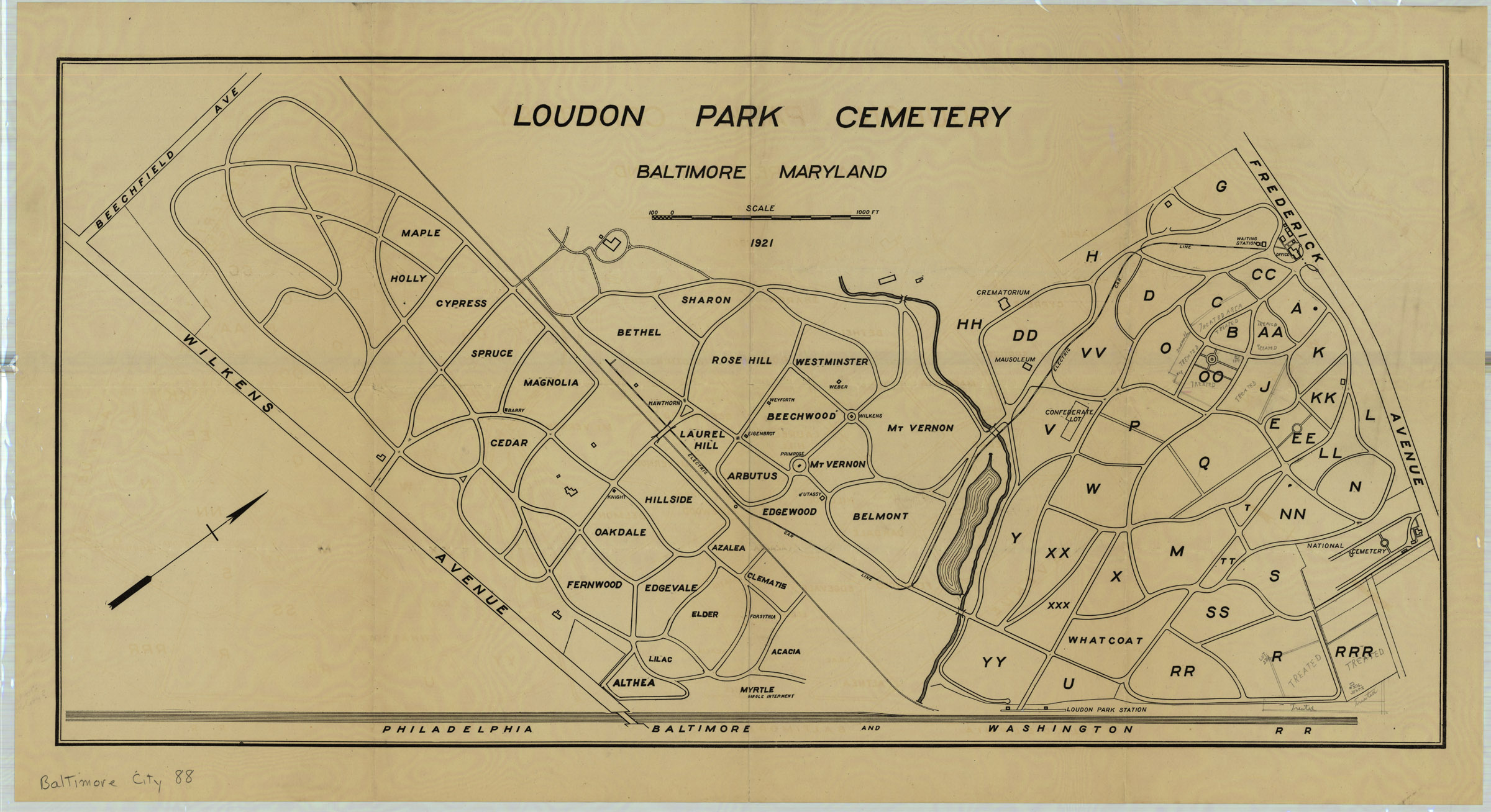 Loudon Park Cemetery, Baltimore, Maryland MD Maps Digital