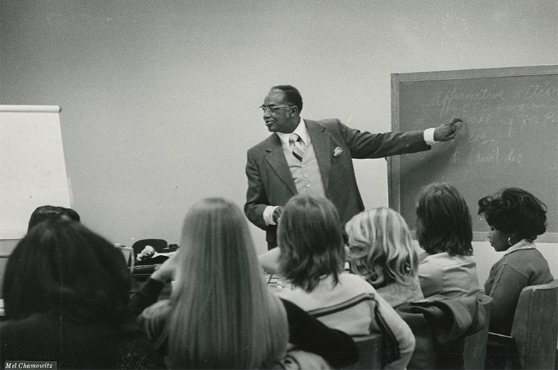 Photograph of an individual instructing at AFL-CIO headquarters, photograph by Mel Chamowitz.