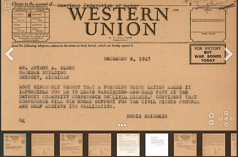 Screenshot of a telegram from UMD’s Digital Collections repository.