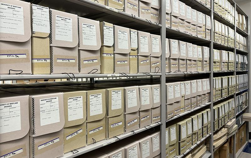Photo of archival storage boxes from the Katherine Ann Porter collection