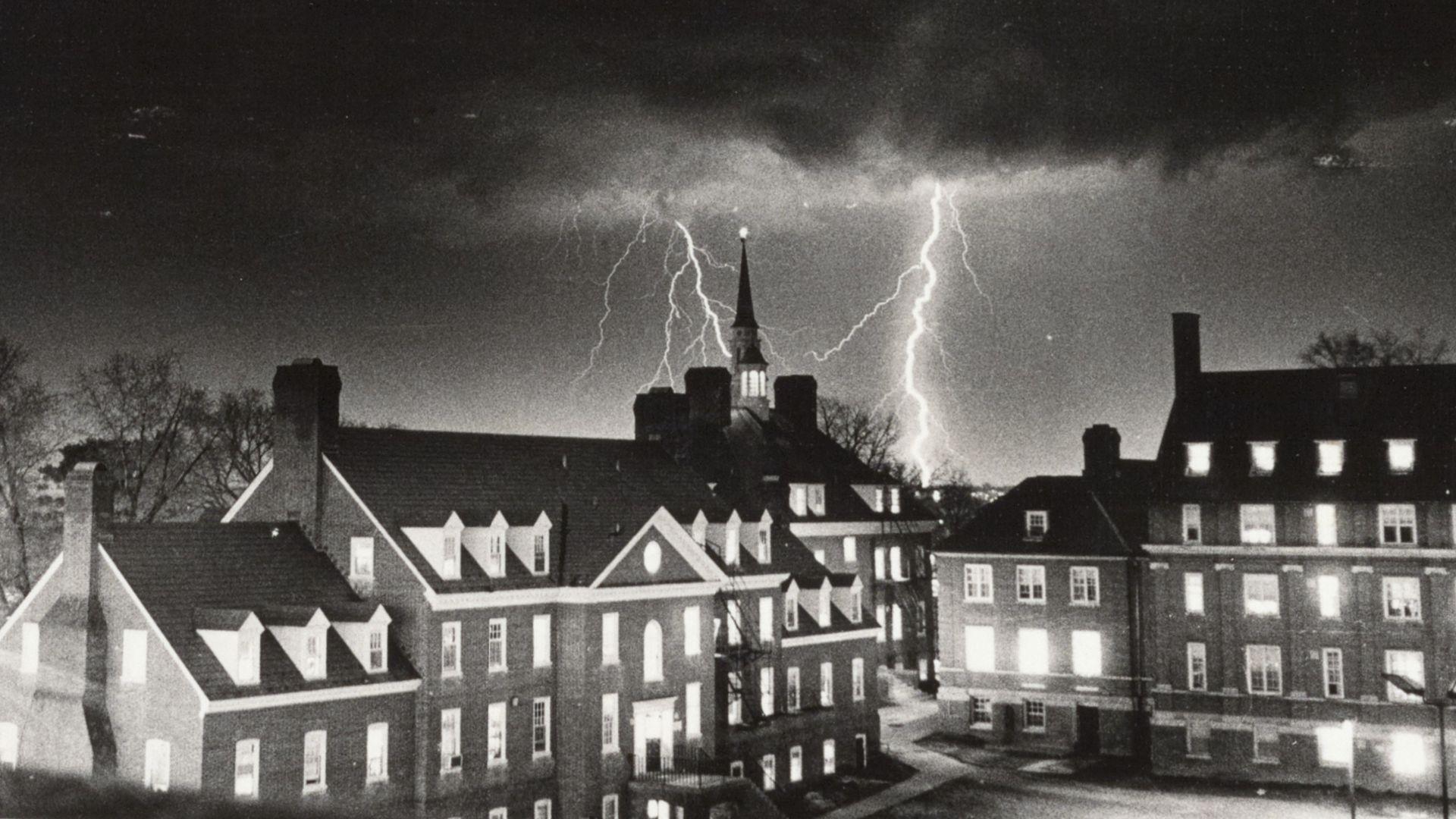 Forks of lightning over the University of Maryland campus