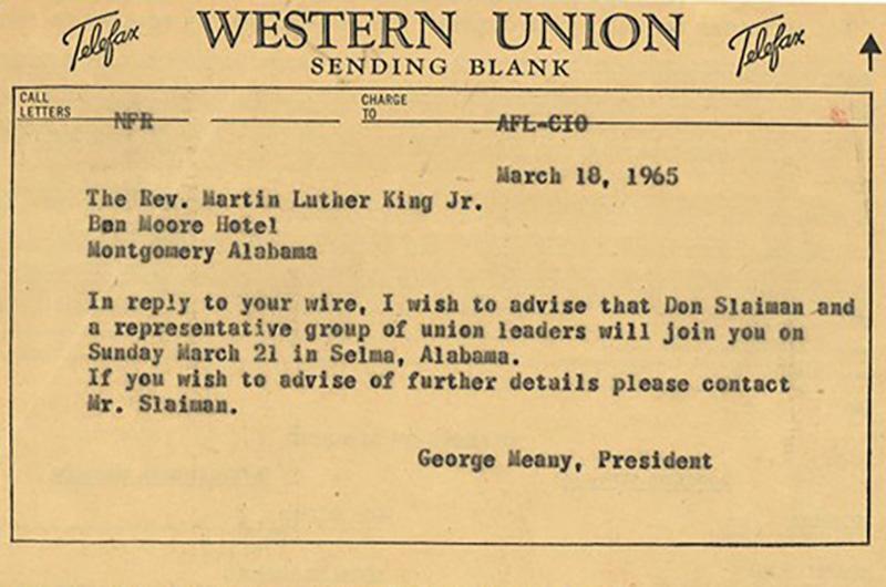 telegram to MLK from George Meany about meeting with union leaders