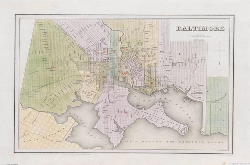 historical Maryland map with pastel coloration
