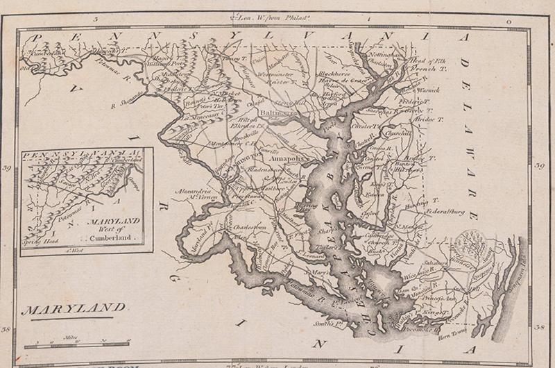 detailed black and white historical map of Maryland