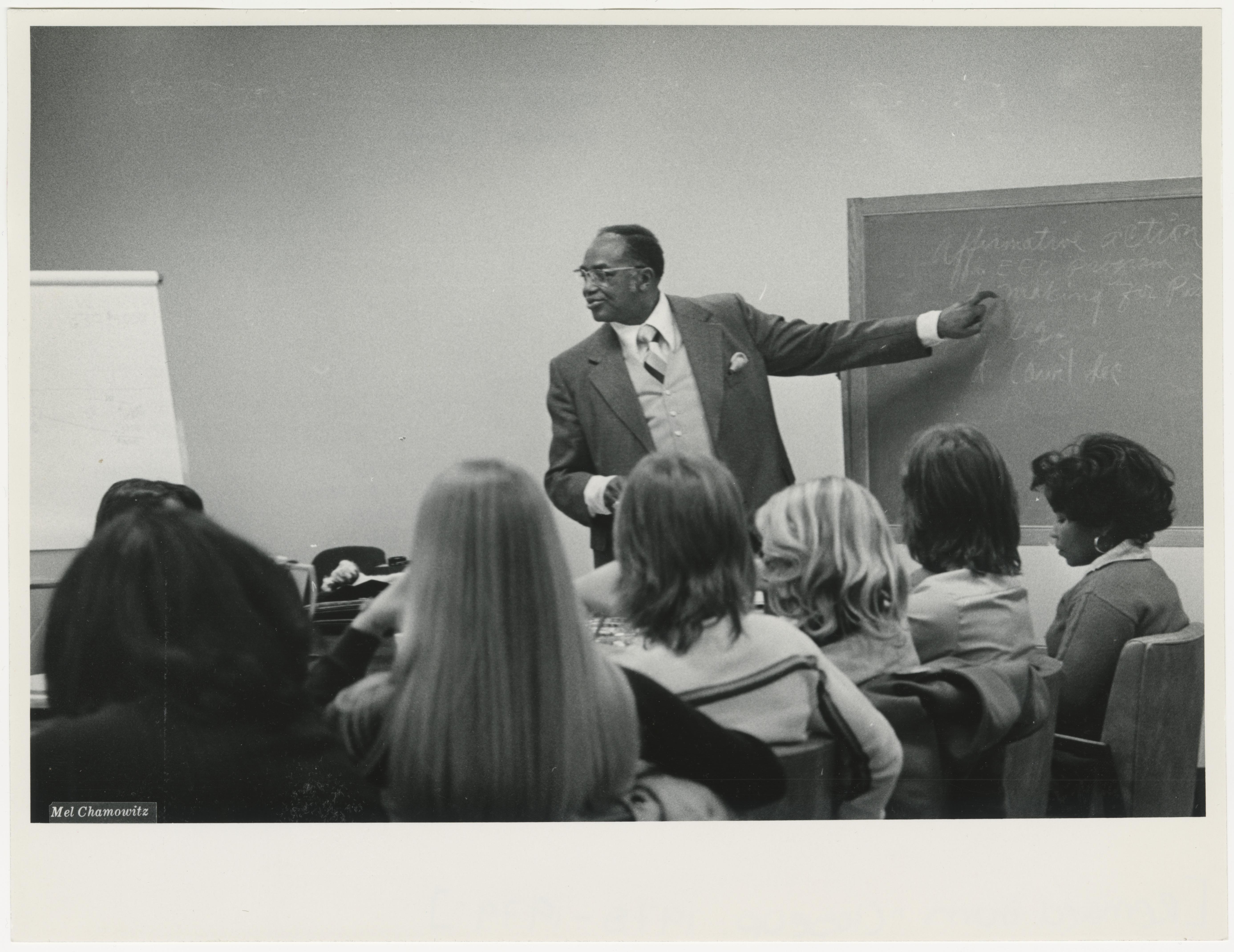 Photograph of an individual instructing at AFL-CIO headquarters, photograph by Mel Chamowitz.