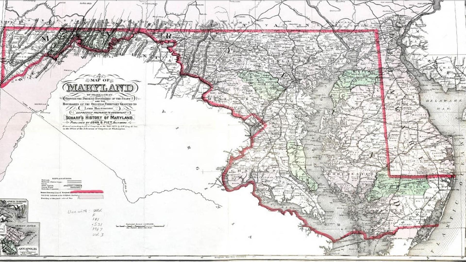 Detailed historical map of Maryland
