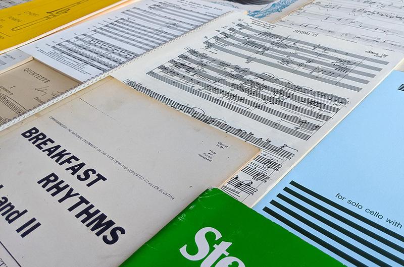 an array of sheet music covers