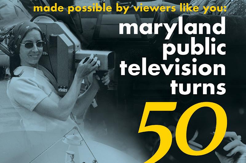 a section of the poster for a Maryland Public Television exhibit featuring a female cameraperson