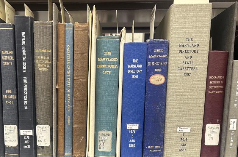 spines of books about Maryland