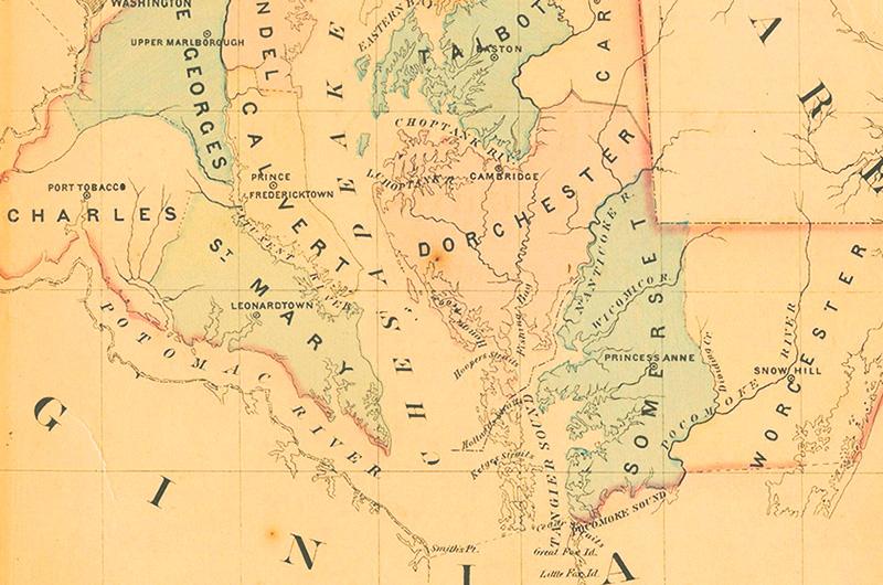 detail of a historical map of Maryland